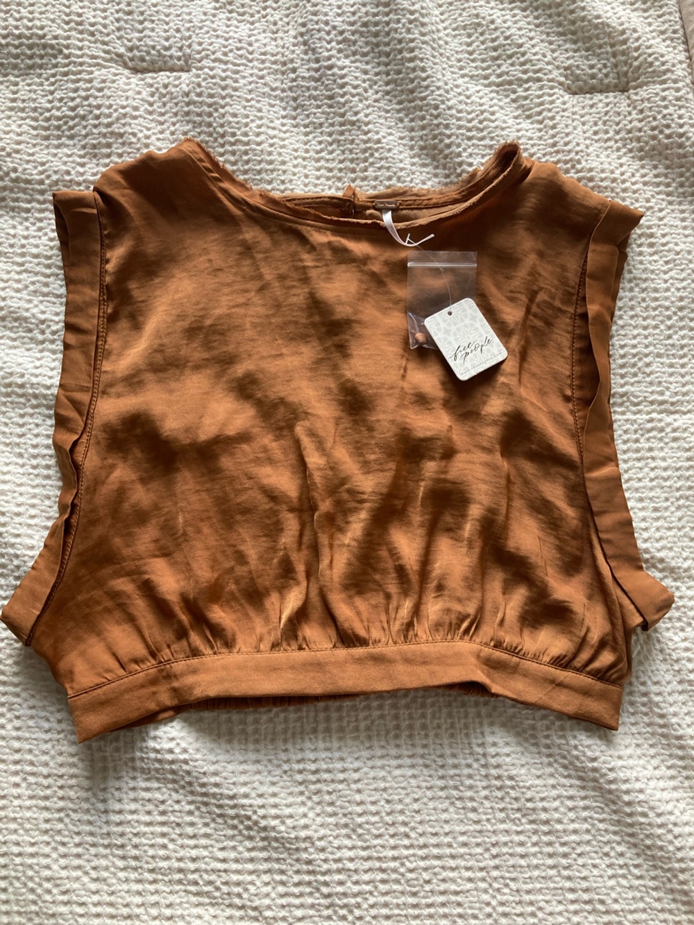 NWT free people Rust Brown Satin cropped Tank Top